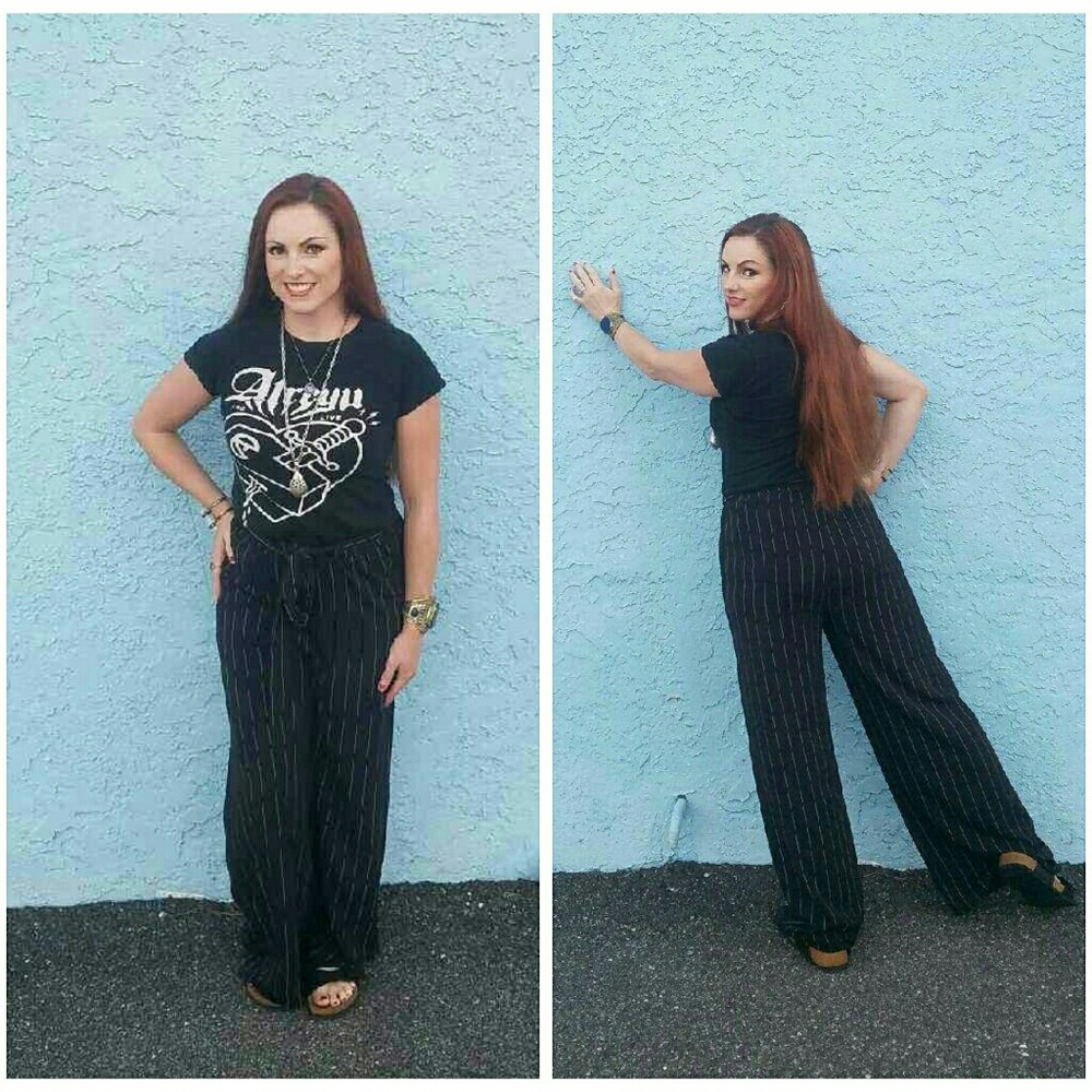 She and Sky black pinstripe pants